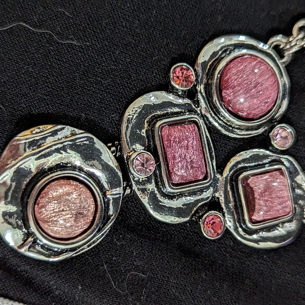Brand y necklace silver toned with pink glass